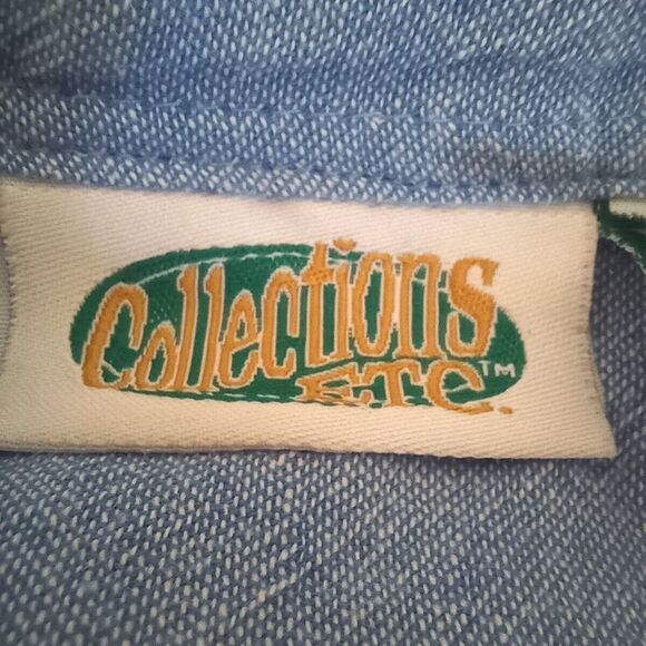 Collections Etc Large Aztec Embroidered Chambray Popover Blouse-Roll Tab Sleeve - Picture 8 of 9